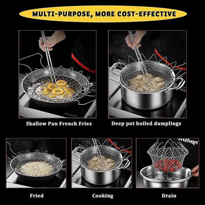 Foldable Steam Rinse Deep Frying Basket